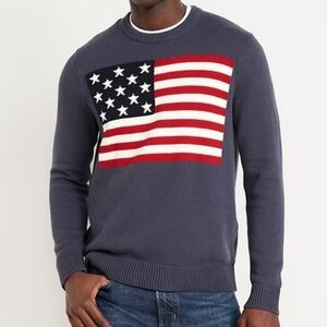 OLD NAVY Relaxed Knit Machine Washable Patriotic Americana Flag Intarsia Sweater